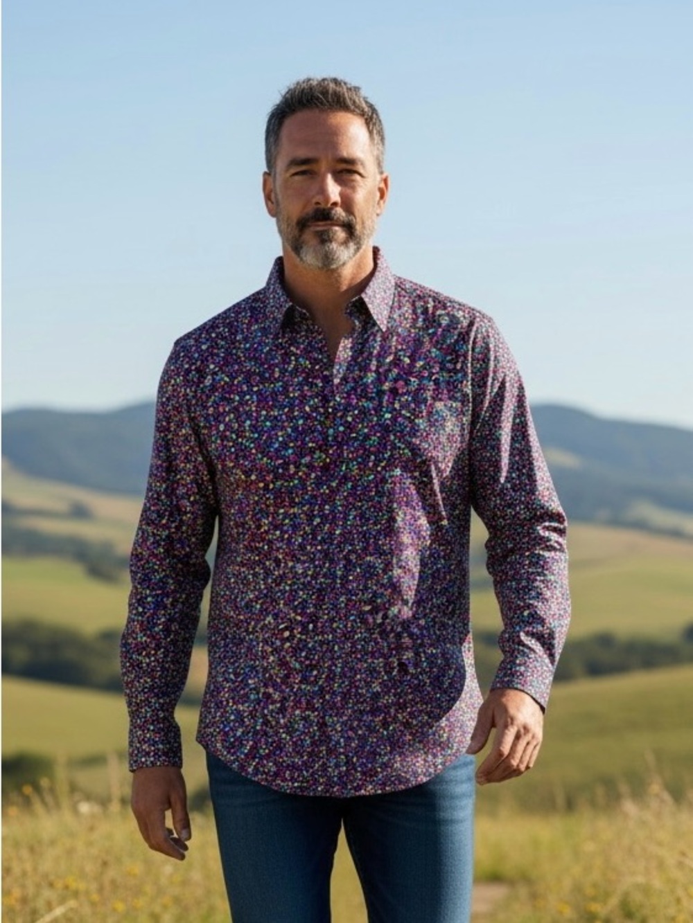 Alan Flusser Spirals and Swirls Button Down Shirt Large Multicolor Long Sleeve‎